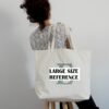 Large Tote Bag with liberty floral initial (14)- BW TEXT OM Canvas Tote Bag