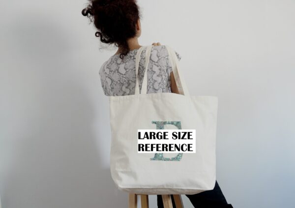 Large Tote Bag with liberty floral initial (14)- BW TEXT OM Canvas Tote Bag