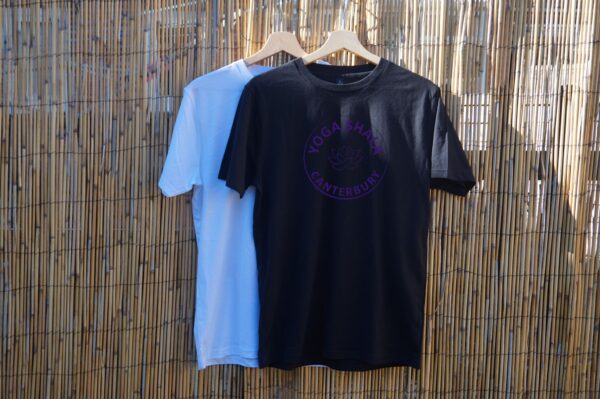 YSC logo print tee purple Organic Yoga Tee | Unisex Tshirt | Yoga Shala Canterbury